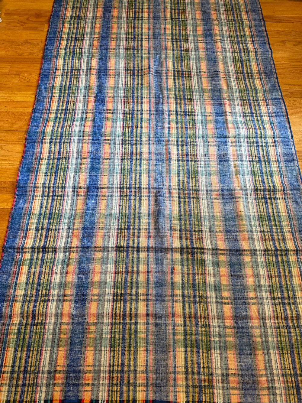 Vintage retro 1970s bright colored plaid tablecloth picnic cloth 74”x44” Mod - Picture 11 of 11